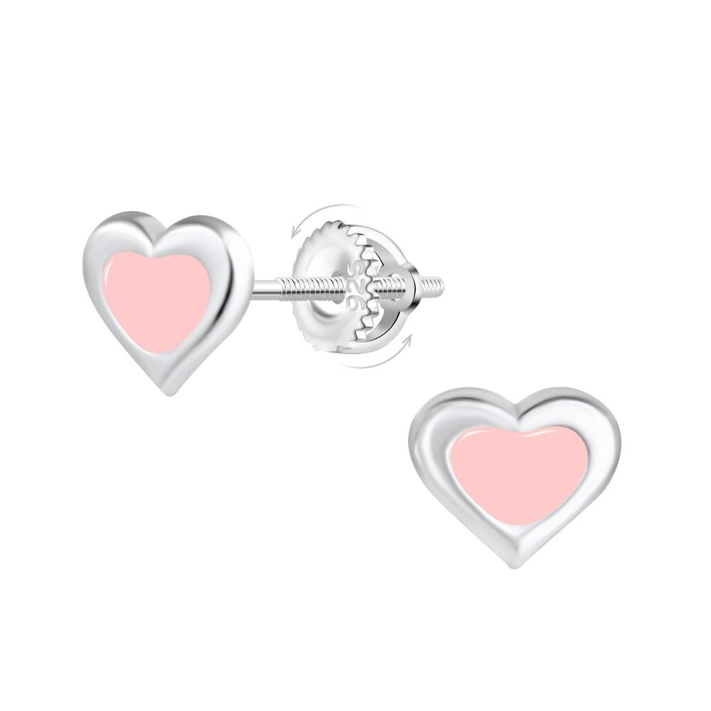 Silver Heart Screw Back Earrings
